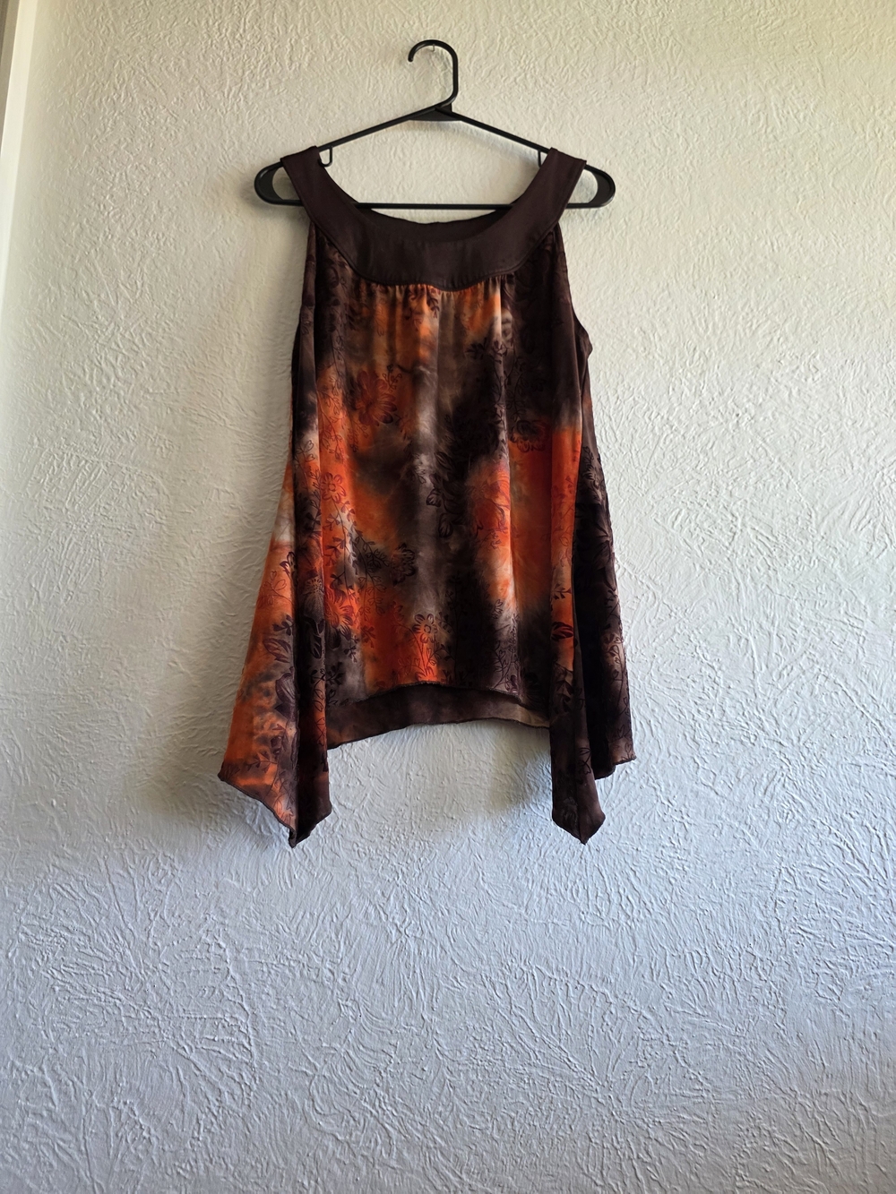 Cato Brown and Orange Tie-Dye Handkerchief Hem Tank Top